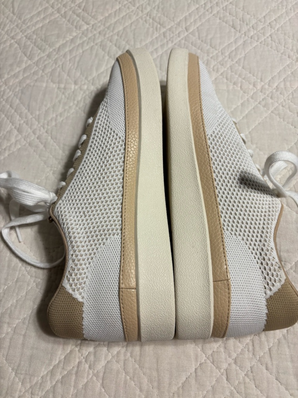 Vionic White and Tan Knit Platform Sneakers